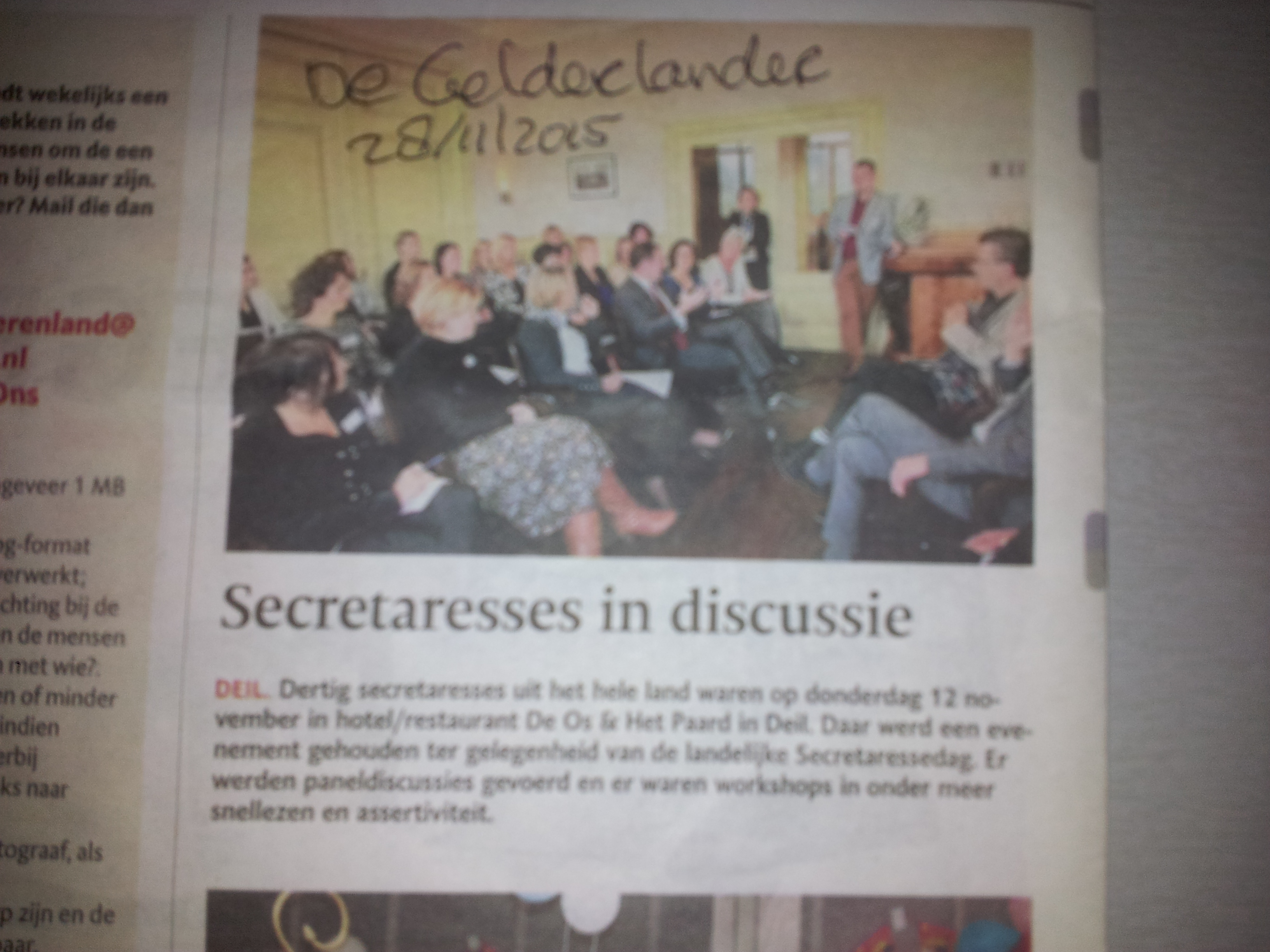 De Gelderlander neemt persbericht secretaressebijeenkomst 12-11-2015 over!